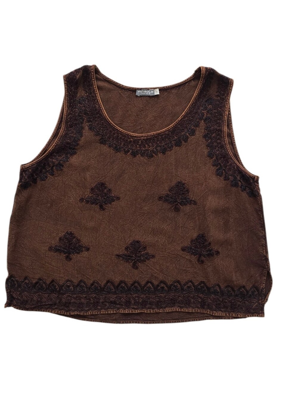 Earthbound Tradinf CO Brown Embroidered Crop Tank Size Large